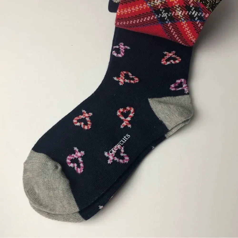 Crewcuts Girl's Holiday Candy Cane Heart Print Socks Three Pairs Sz M NWT